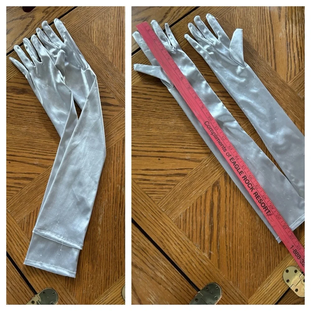 Satiny Silver Opera Gloves